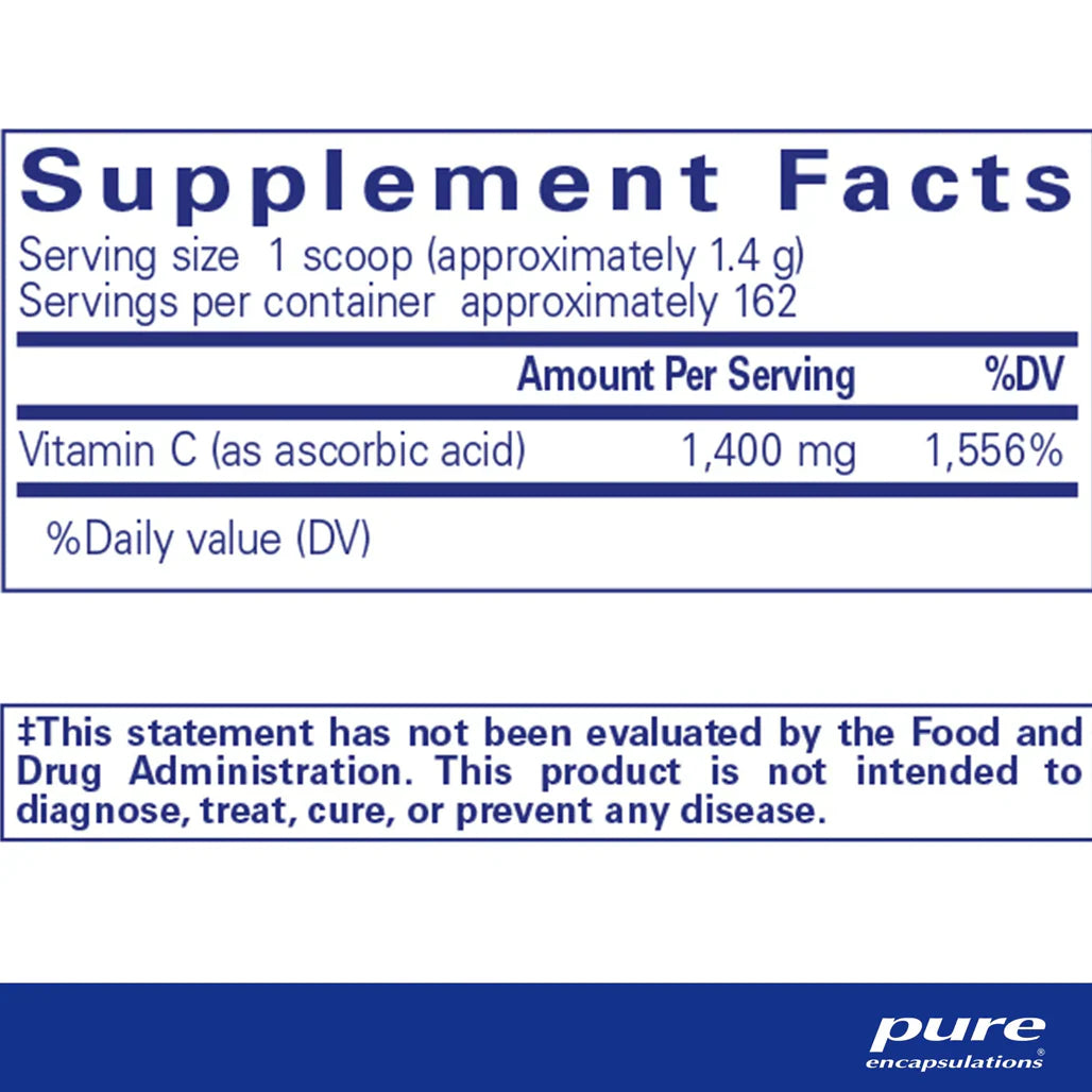 Pure Encapsulations Pure Ascorbic Acid powder supplements facts