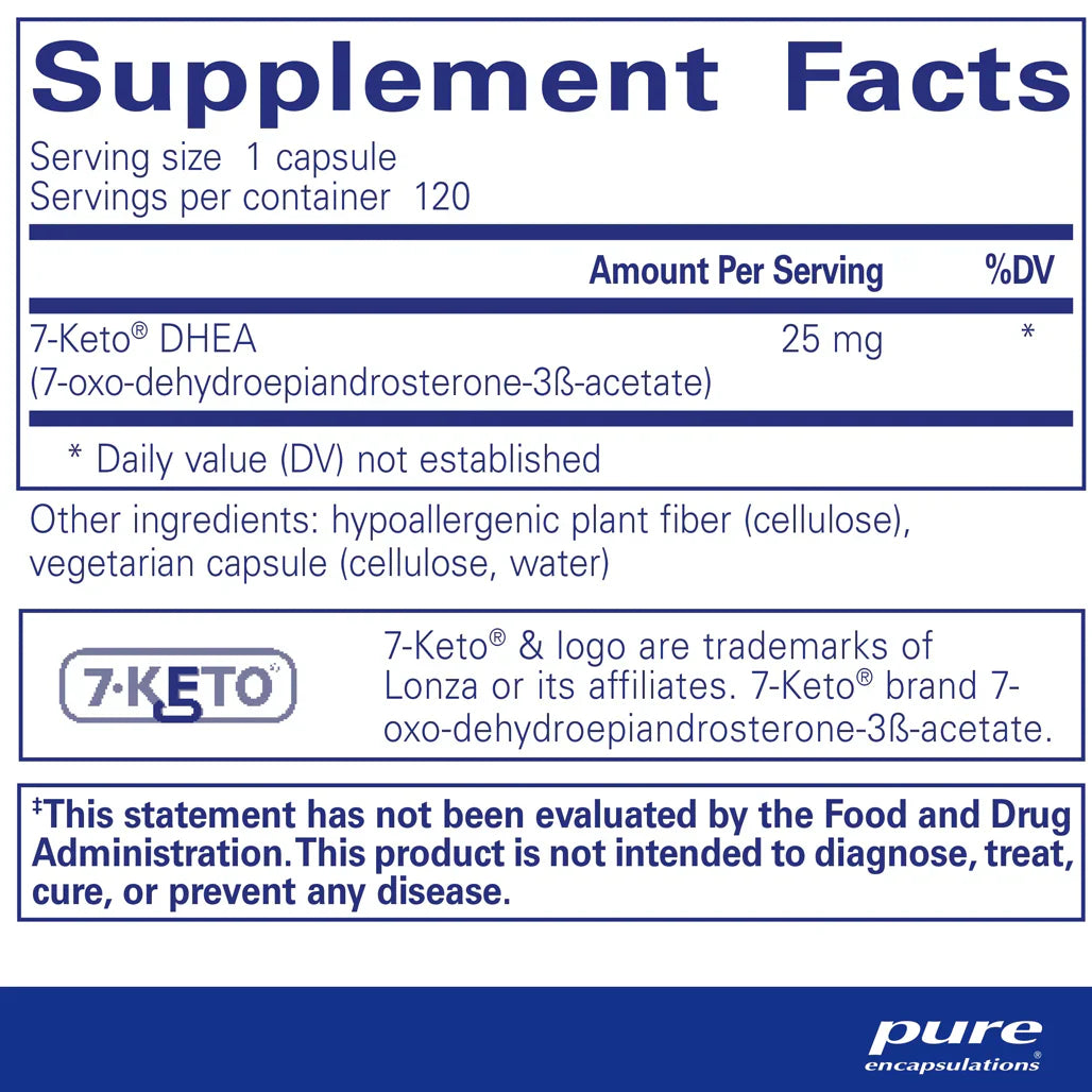 Ingredients of Pure Encapsulations 7-Keto DHEA 25mg Dietary Supplement