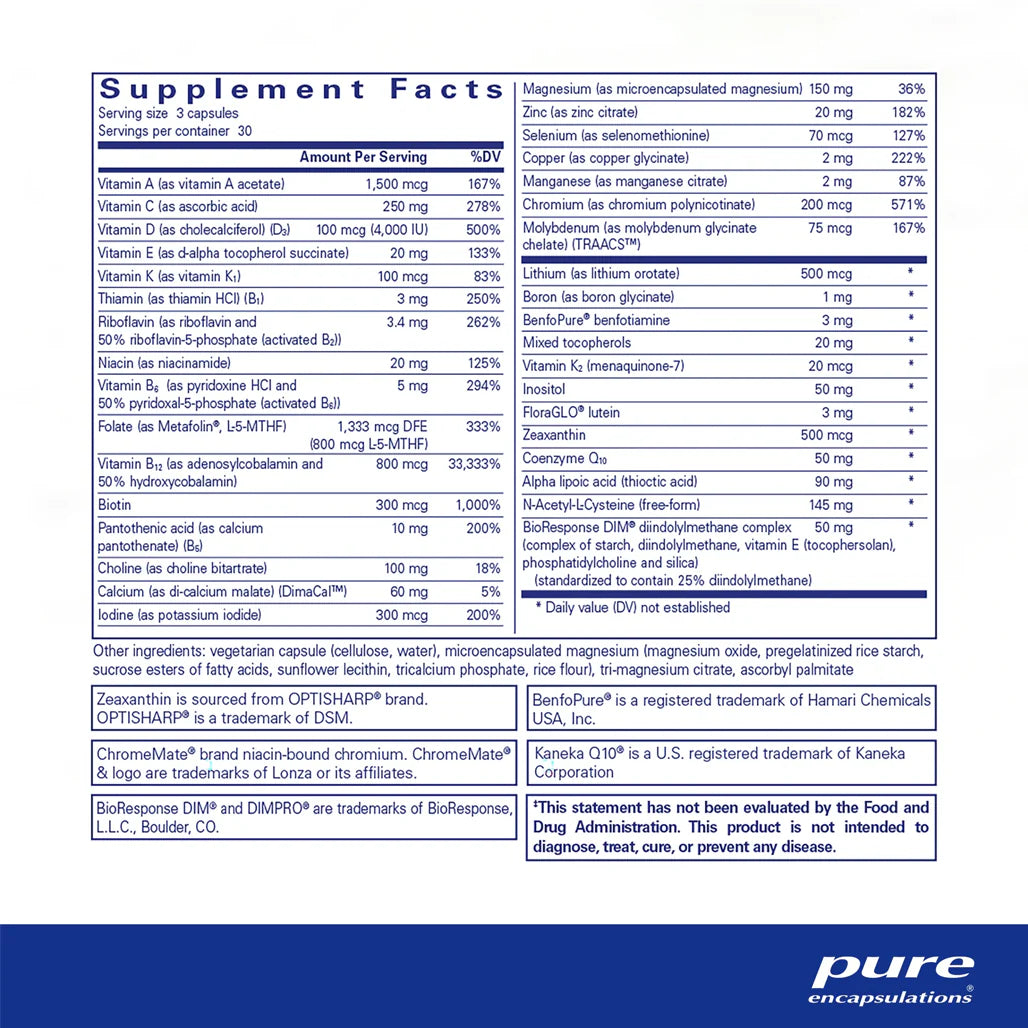 Pure Encapsulations PureGenomics Ultra Multivitamin supplements facts