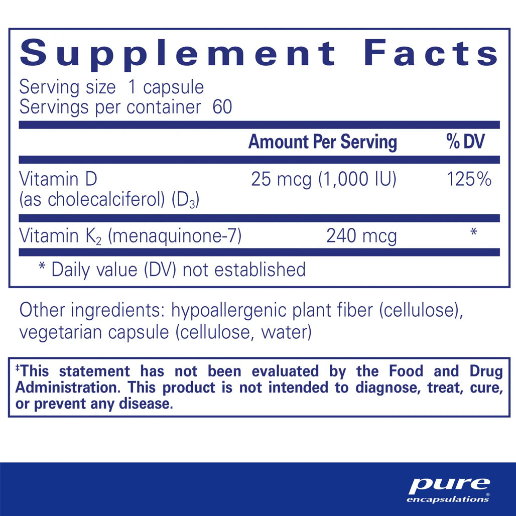 Pure Encapsulations PureHeart K2D supplements facts
