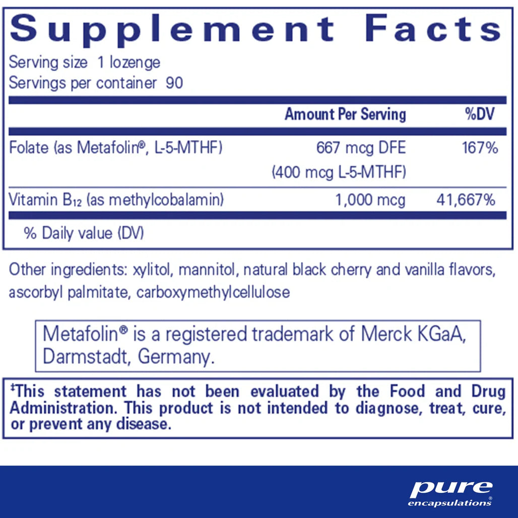 Pure Encapsulations PureMelt B12 Folate supplements facts