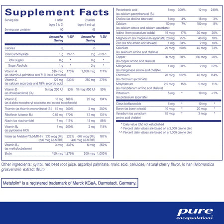 Pure Encapsulations PurePals chewable tablets supplements facts