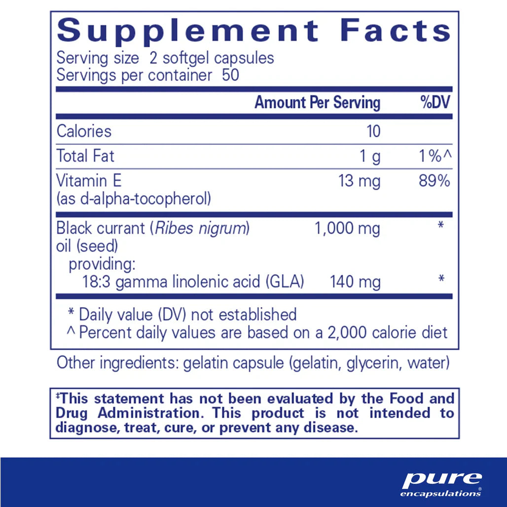 Pure Encapsulations Black Currant Seed Oil supplements facts