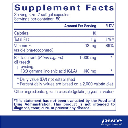 Pure Encapsulations Black Currant Seed Oil supplements facts