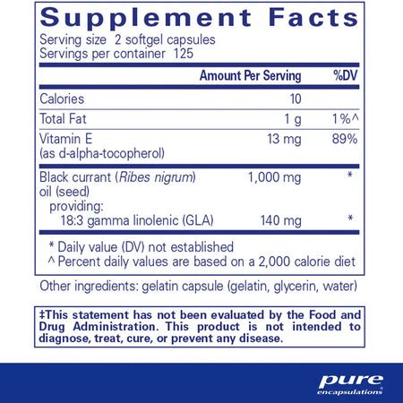 Pure Encapsulations Black Currant Seed Oil supplements facts