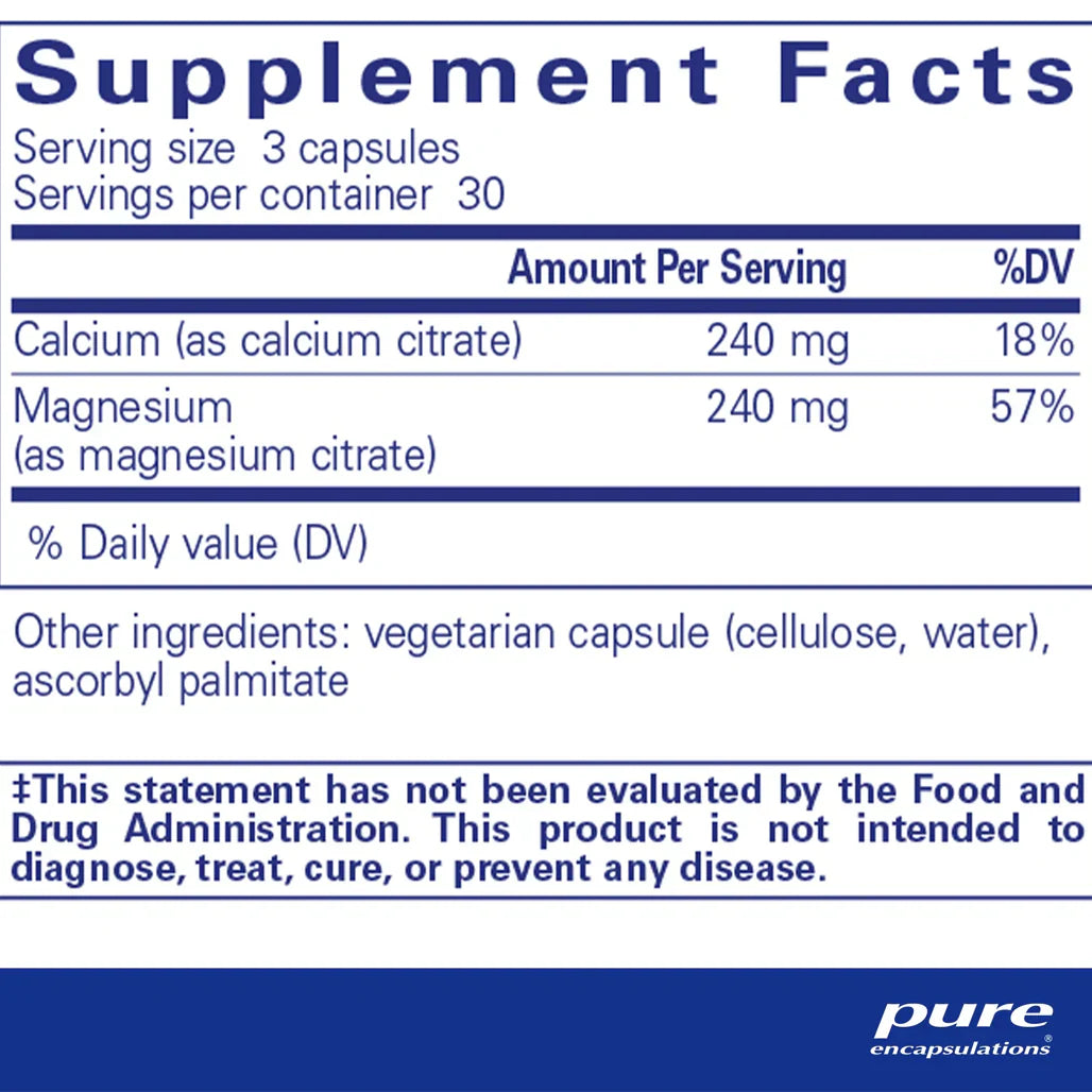 Pure Encapsulations Calcium Magnesium Citrate supplements ingredients
