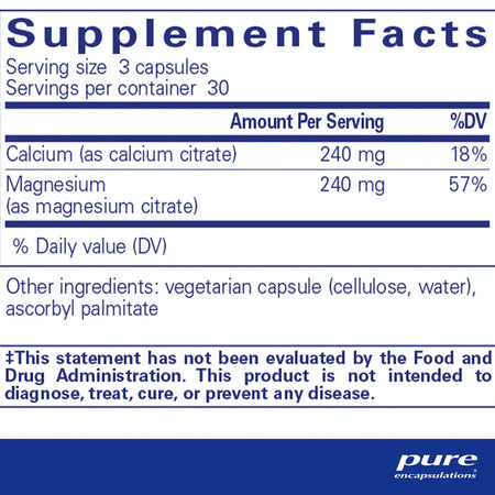 Pure Encapsulations Calcium Magnesium Citrate supplements ingredients