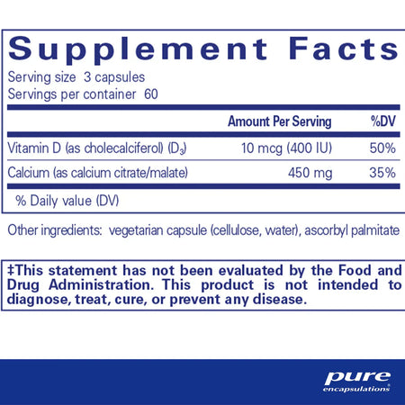 Pure Encapsulations Calcium With Vitamin D3 supplements facts