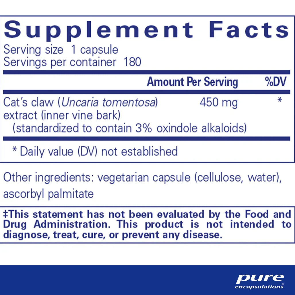 Pure Encapsulations Cat's Claw supplements facts