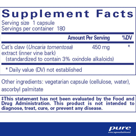 Pure Encapsulations Cat's Claw supplements facts