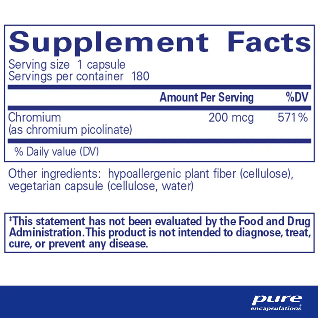 Pure Encapsulations Chromium (Picolinate) 200 mcg supplements facts