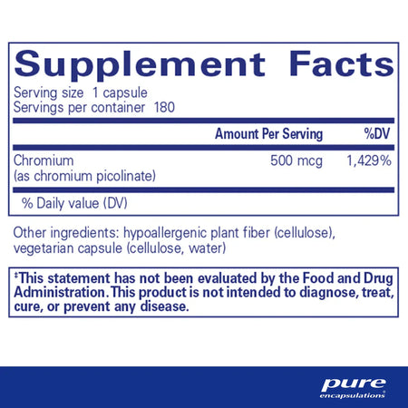 Pure Encapsulations Chromium (Picolinate) 500 mcg supplements ingredients