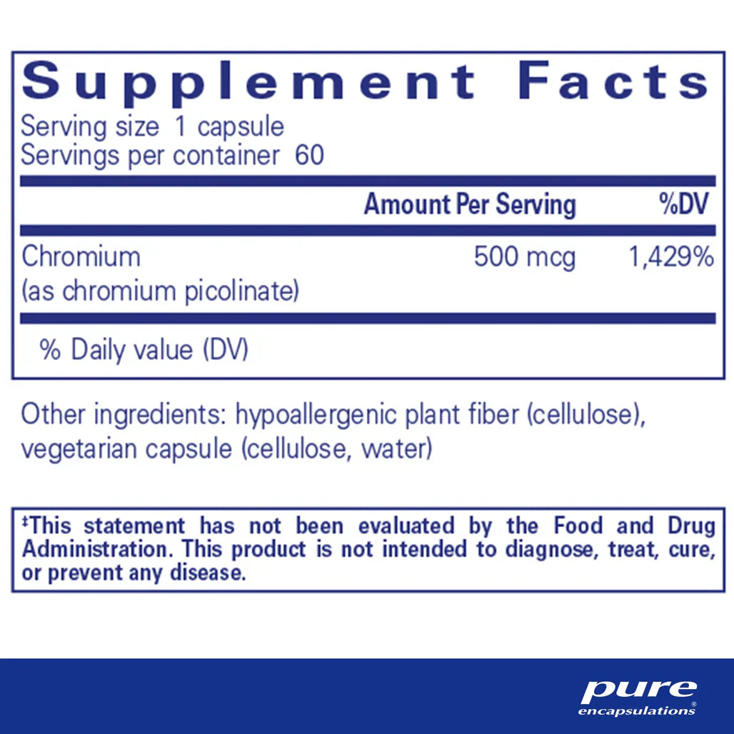 Pure Encapsulations Chromium (Picolinate) 500 mcg supplements facts