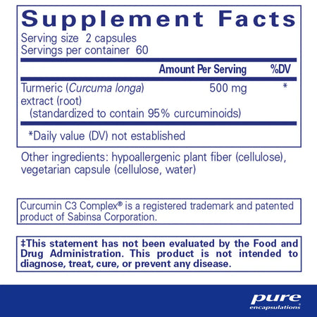 Pure Encapsulations Curcumin supplements facts