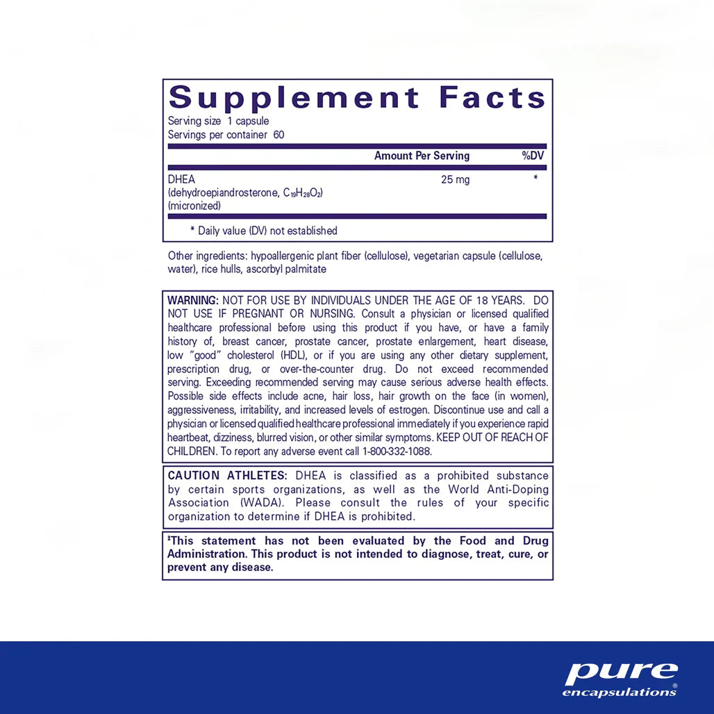 Pure Encapsulations DHEA 25 mg supplements facts