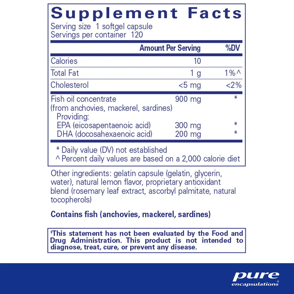 Pure Encapsulations EPA/DHA with Lemon supplements facts