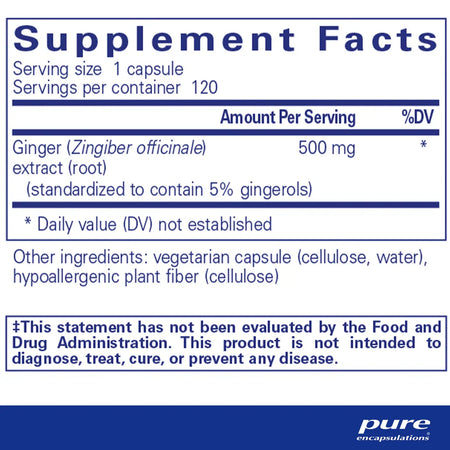 Pure Encapsulations Ginger Extract supplements facts