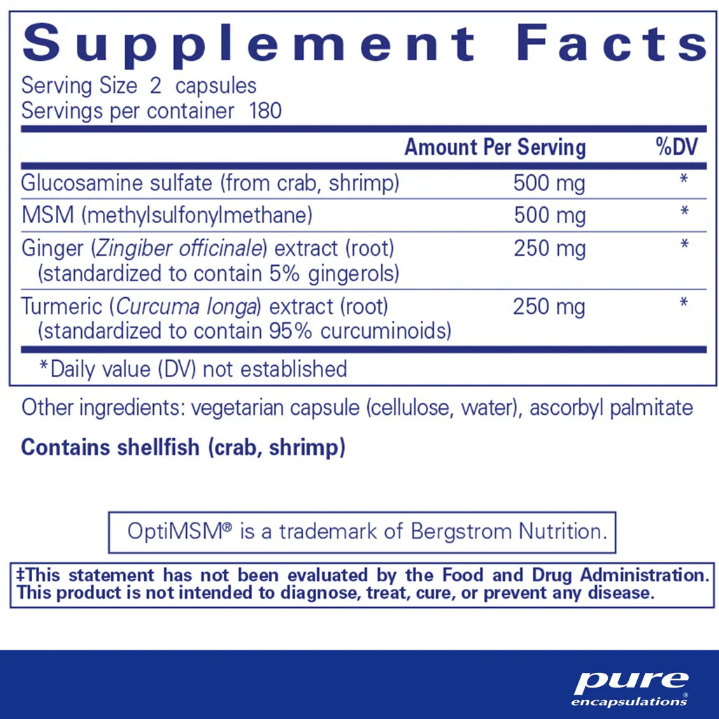 Pure Encapsulations Glucosamine/MSM supplements facts