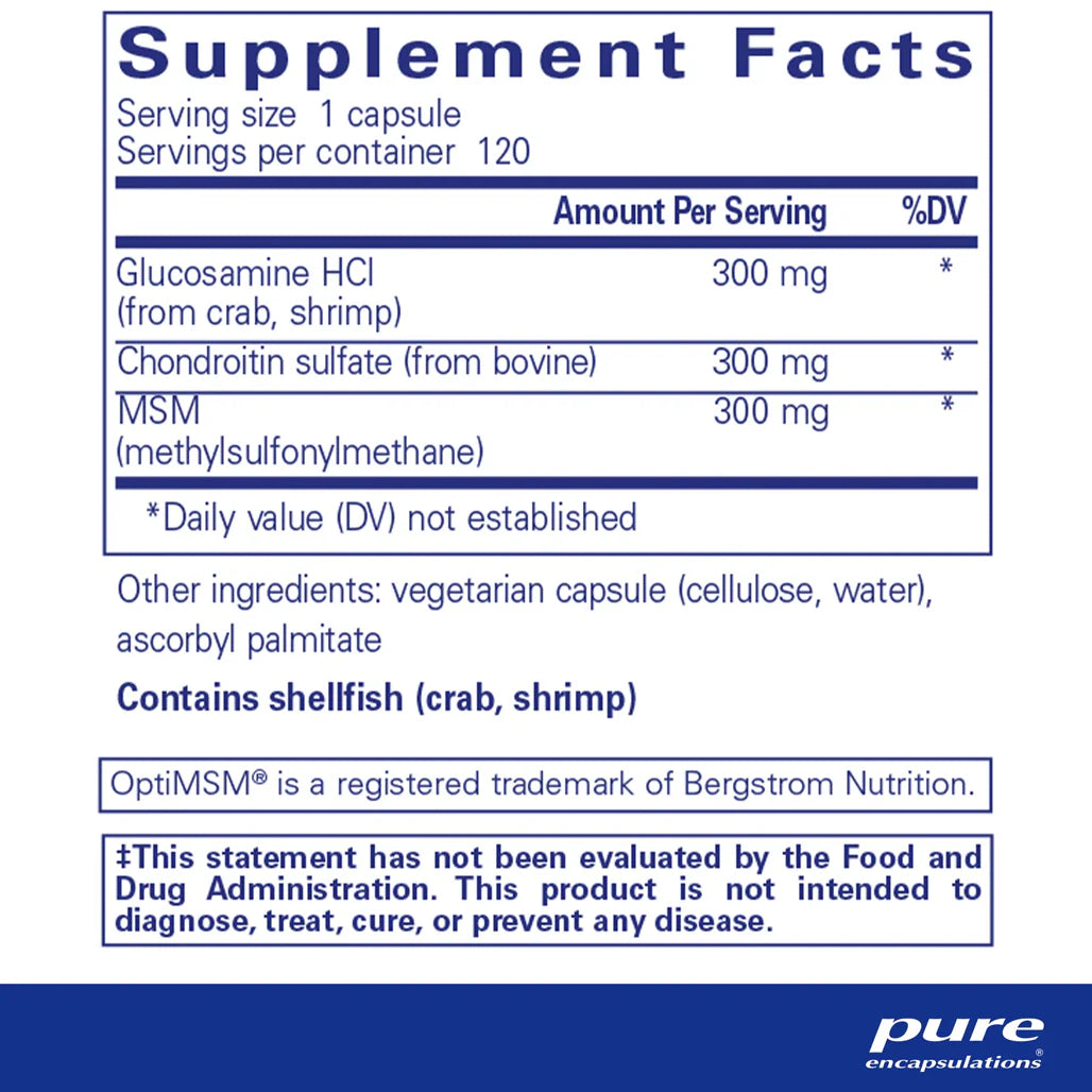 Pure Encapsulations Glucosamine Chondroitin with MSM Supplement Facts