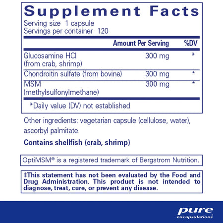 Pure Encapsulations Glucosamine Chondroitin with MSM Supplement Facts