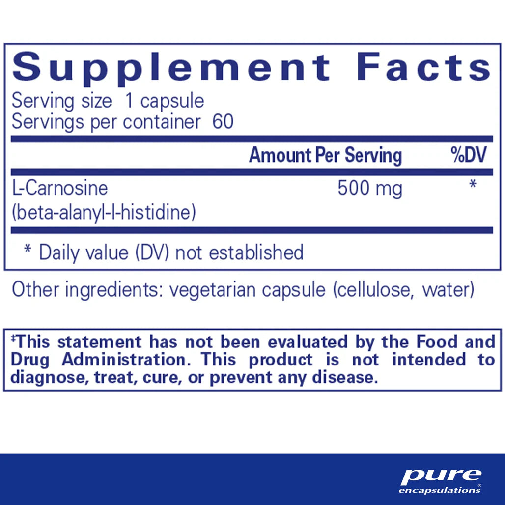 Ingredients of Pure Encapsulations L-Carnosine Dietary Supplement