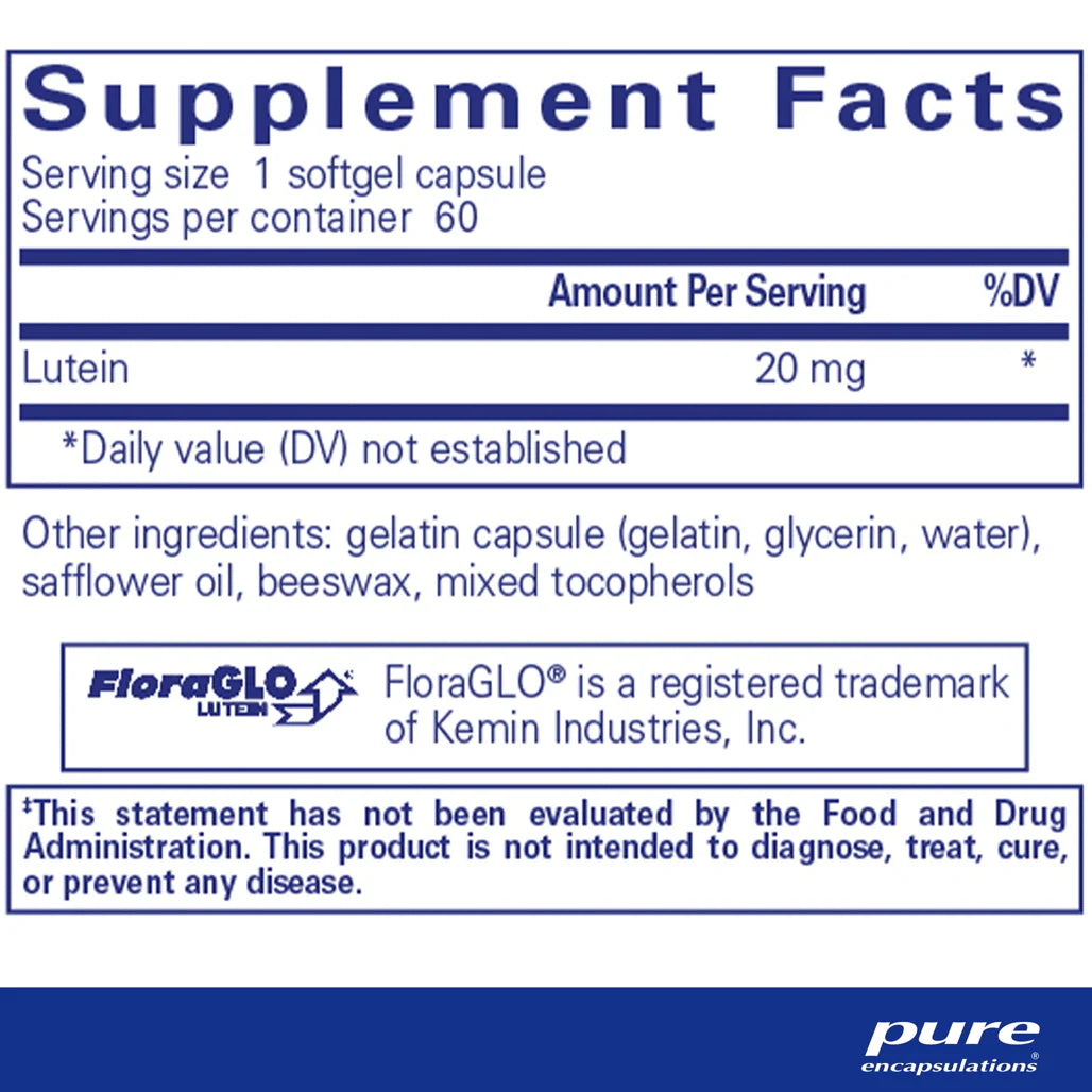 Pure Encapsulations Lutein 20 mg supplements ingredients