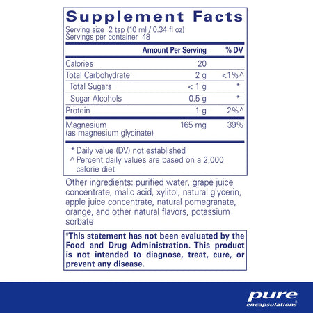 Pure Encapsulations Magnesium Glycinate liquid supplements facts