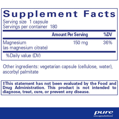 Ingredients of Pure Encapsulations Magnesium citrate