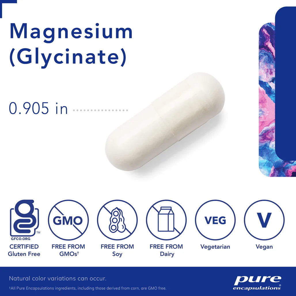 Pure Encapsulations Magnesium Glycinate ingredients label – high-quality magnesium formula with chelated glycinate for optimal absorption and relaxation