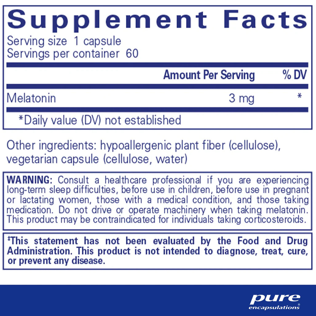 Pure Encapsulations Melatonin 3mg supplements facts