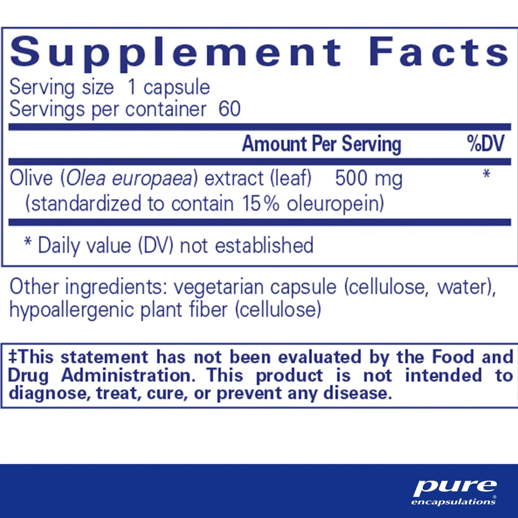 Pure Encapsulations Olive Leaf Extract supplements ingredients