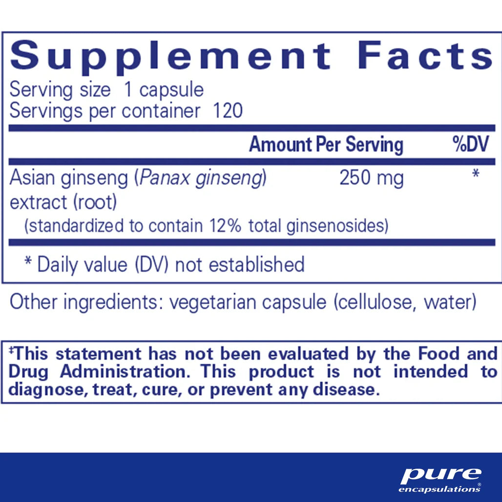Pure Encapsulations Panax Ginseng supplements facts