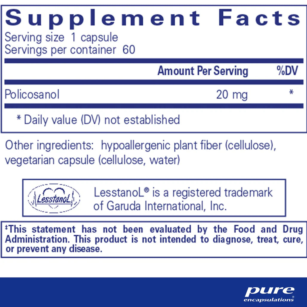 Pure Encapsulations Policosanol 20mg supplements facts