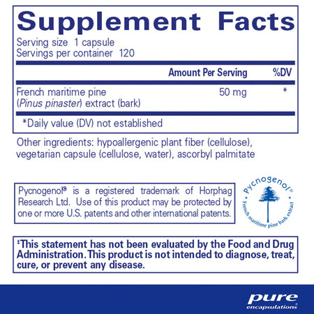 Pure Encapsulations Pycnogenol 50 mg supplement ingredients
