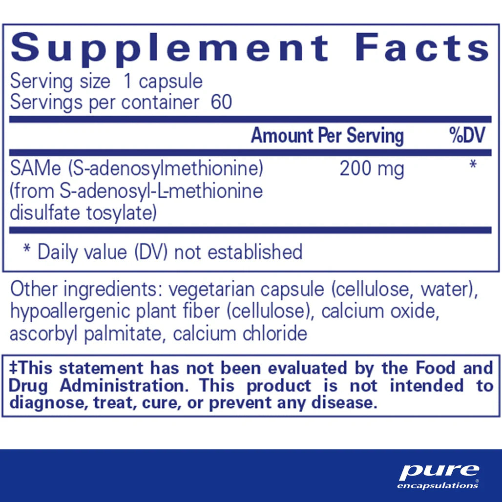 Pure Encapsulations SAMe supplements facts