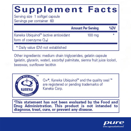 Pure Encapsulations Ubiquinol-QH 100 mg supplements facts