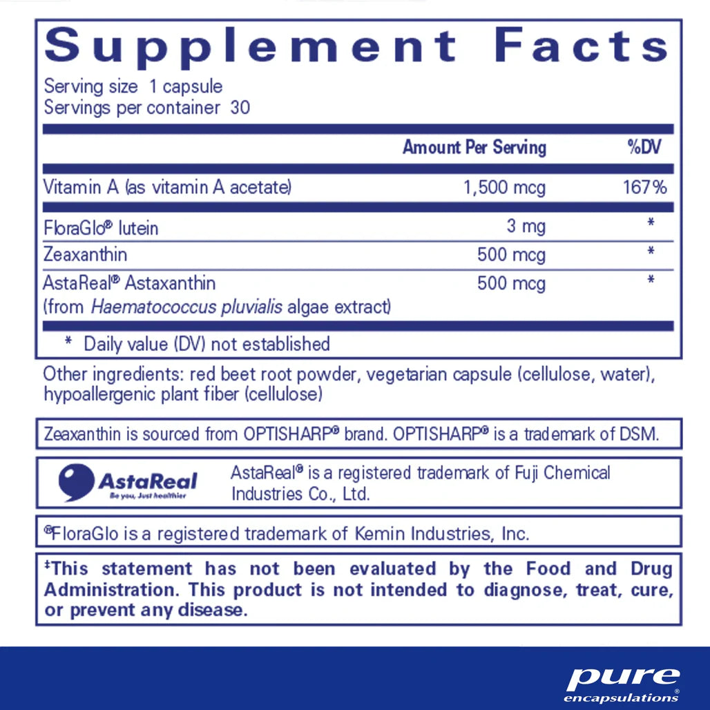 Pure Encapsulations Vitamin A + Carotenoids supplements facts