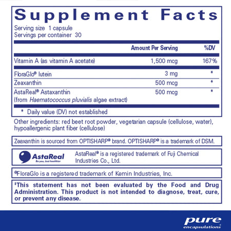 Pure Encapsulations Vitamin A + Carotenoids supplements facts