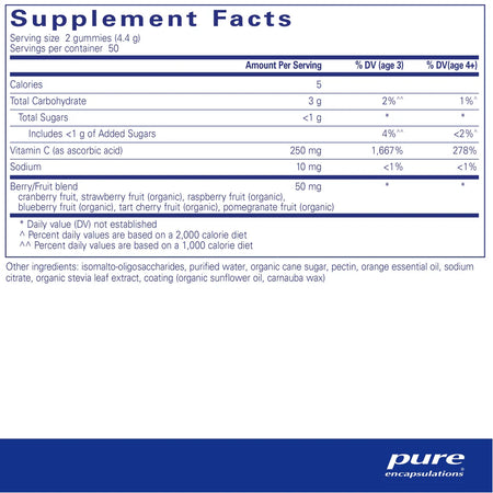 Pure Encapsulations Vitamin C gummy supplements facts