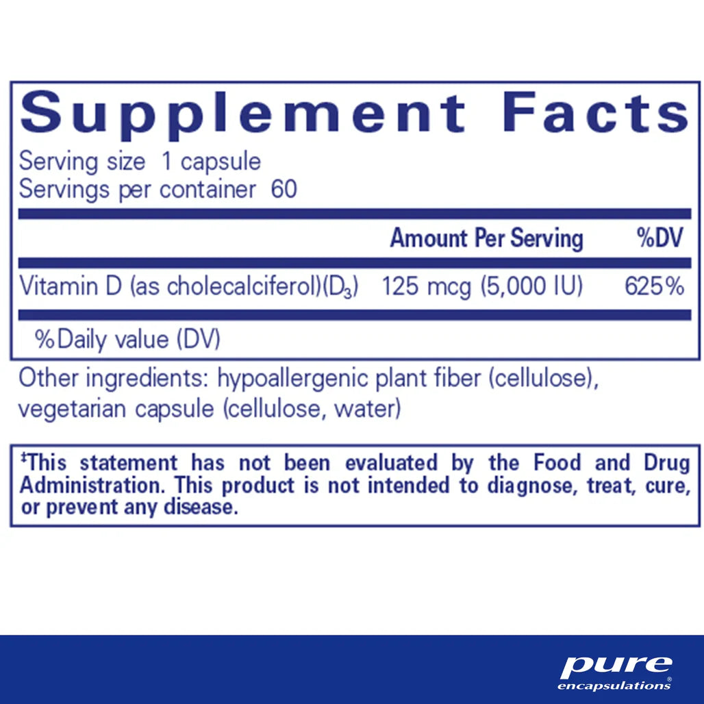 Pure Encapsulations Vitamin D3 5000 IU supplement ingredients