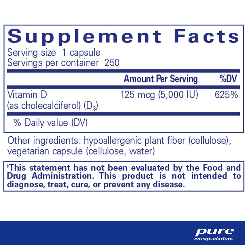 Ingredients Pure Encapsulations Vitamin D3 5000 IU