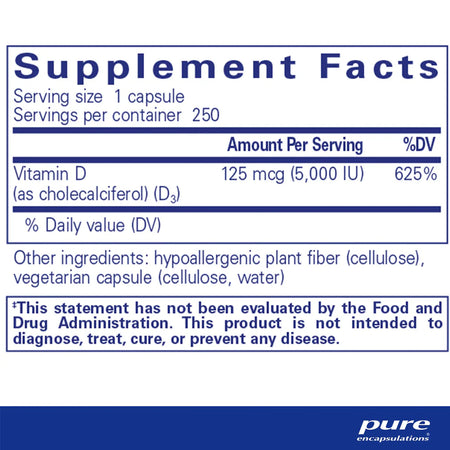 Ingredients Pure Encapsulations Vitamin D3 5000 IU