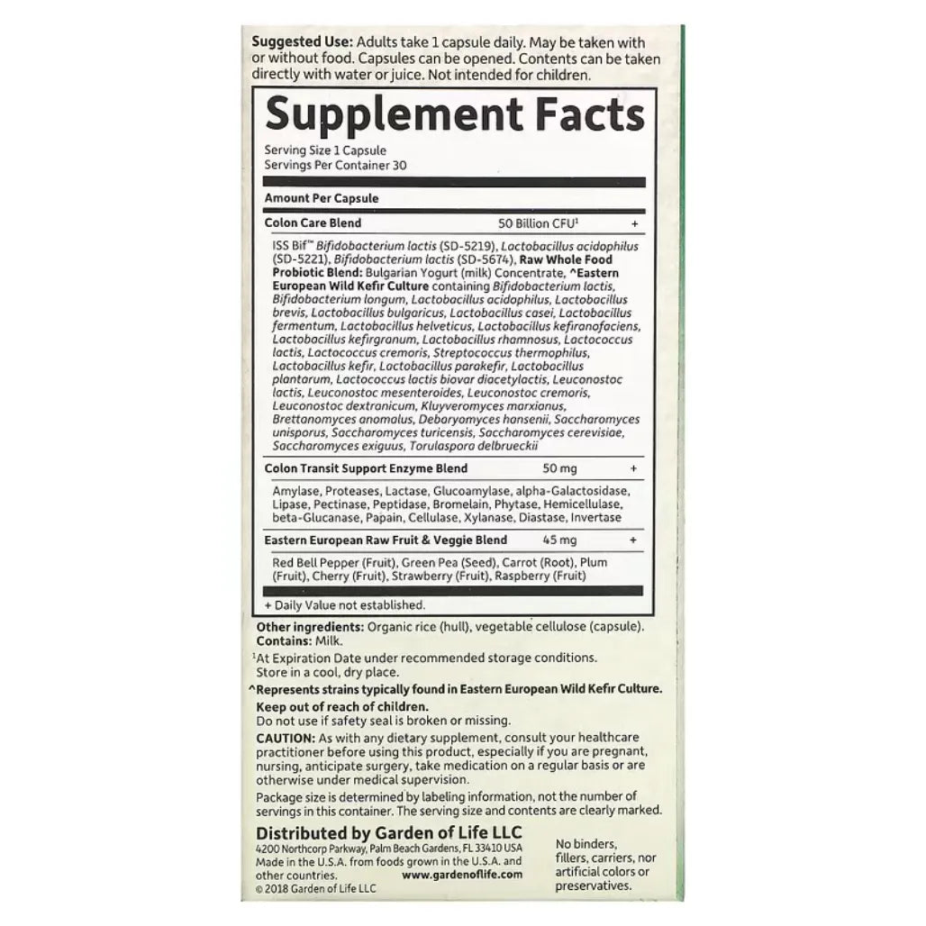 Raw Probiotics Colon Care Shelf Stable Garden of life