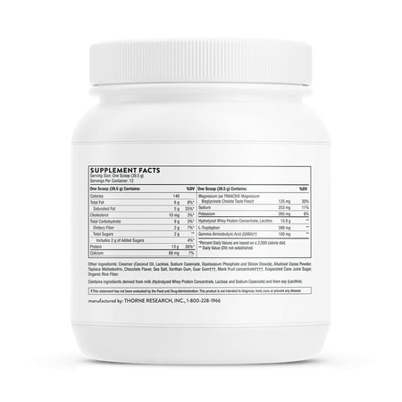 Thorne RecoveryPro Chocolate 16.7 oz supplement facts