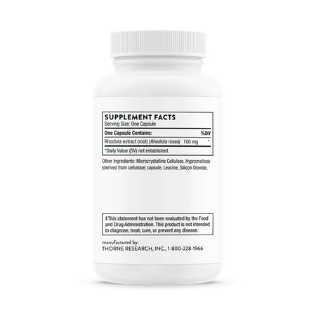 Thorne Rhodiola 60 caps supplement facts