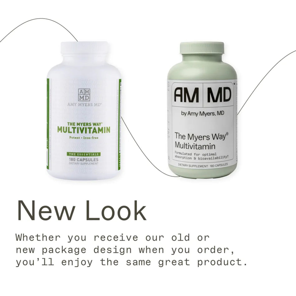 Amy Myers MD The Myers Way Multivitamin, a 180-count bottle of high-potency veggie capsules for hormone balance and metabolic health.