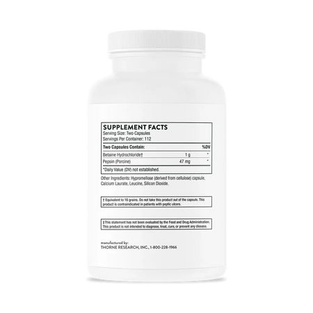 Thorne Betaine HCL & Pepsin supplement facts
