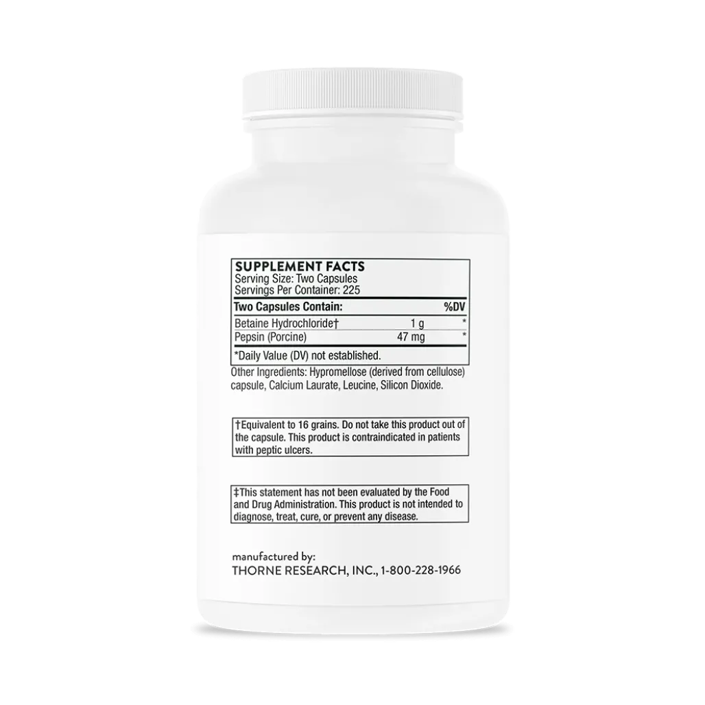 Thorne Betaine HCL & Pepsin supplement ingredients