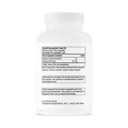 Thorne Betaine HCL & Pepsin supplement ingredients