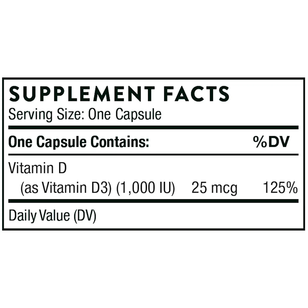 Thorne D-1,000 90 vegcaps supplement facts